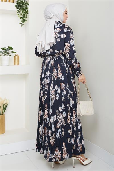 Saten Çiçekli Siyah Piliseli Etekli Takım