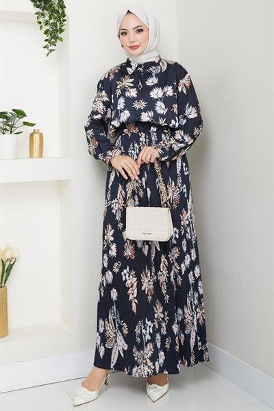 Saten Çiçekli Siyah Piliseli Etekli Takım