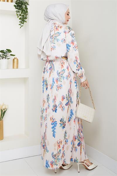 Saten Çiçekli Turuncu Piliseli Etekli Takım