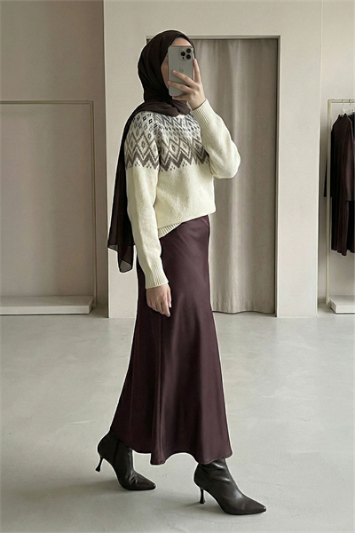 Saten Koyu Mor Kloş Etek