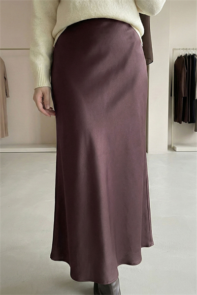 Saten Koyu Mor Kloş Etek