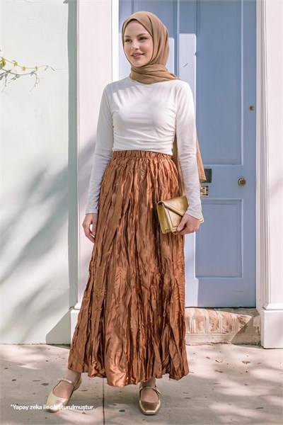 Saten Kraş Camel Etek