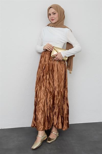 Saten Kraş Camel Etek