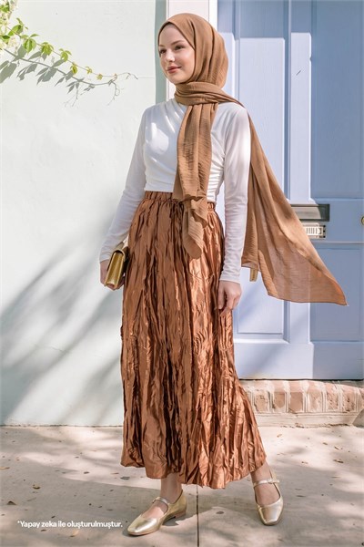 Saten Kraş Camel Etek