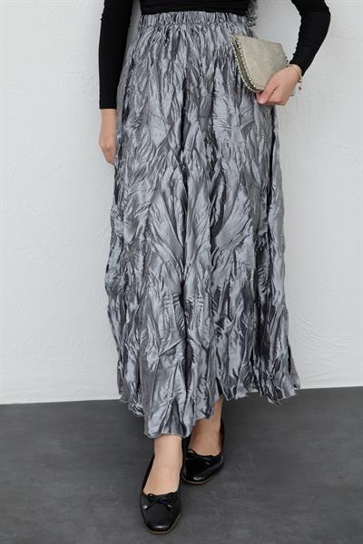 Saten Kraş Gri Etek