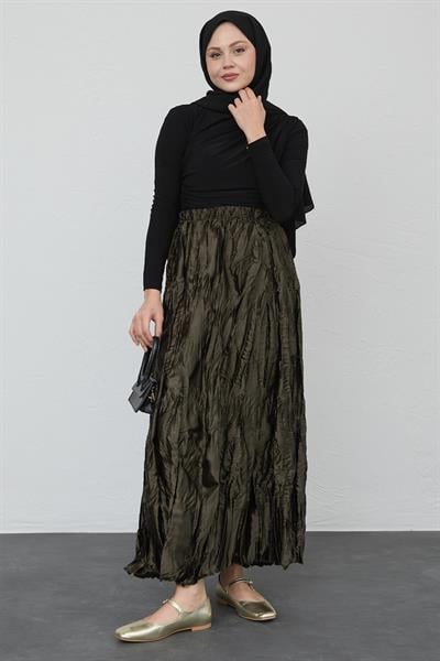 Saten Kraş Haki Etek