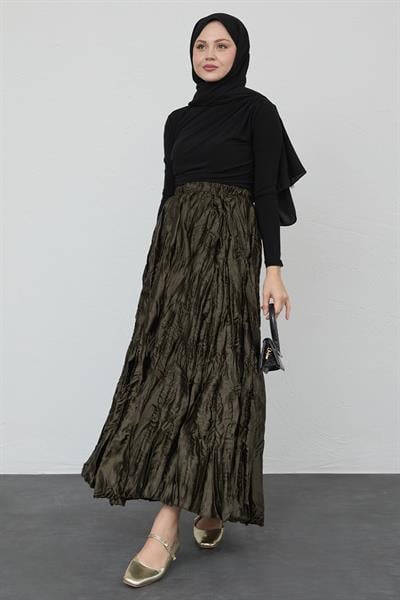 Saten Kraş Haki Etek