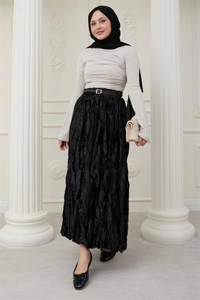 Saten Kraş Siyah Etek