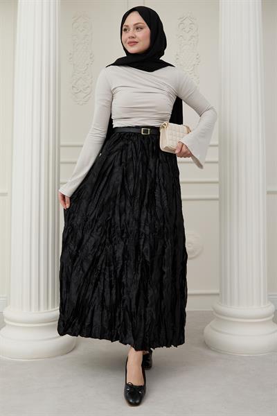 Saten Kraş Siyah Etek