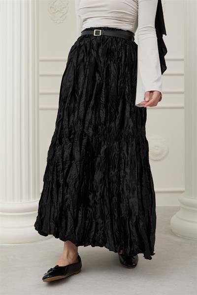 Saten Kraş Siyah Etek