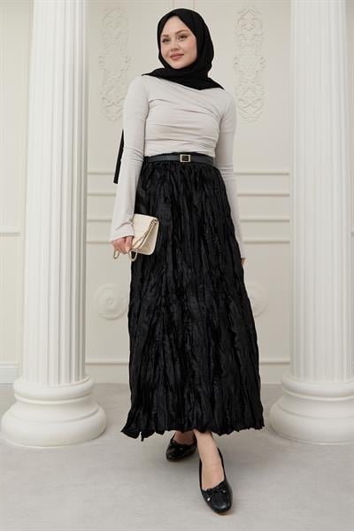 Saten Kraş Siyah Etek