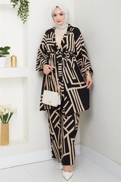 Şeritli İkili Vizon Viskon Takım