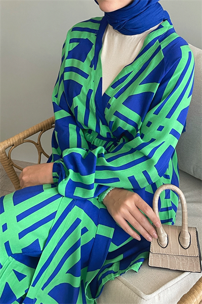 Şeritli İkili Yeşil Viskon Takım