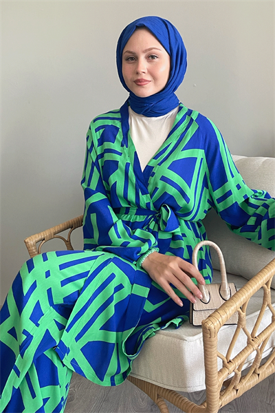 Şeritli İkili Yeşil Viskon Takım