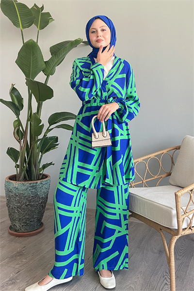 Şeritli İkili Yeşil Viskon Takım