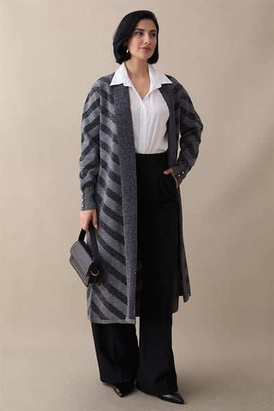 Sim Detaylı Antrasit Triko Ceket