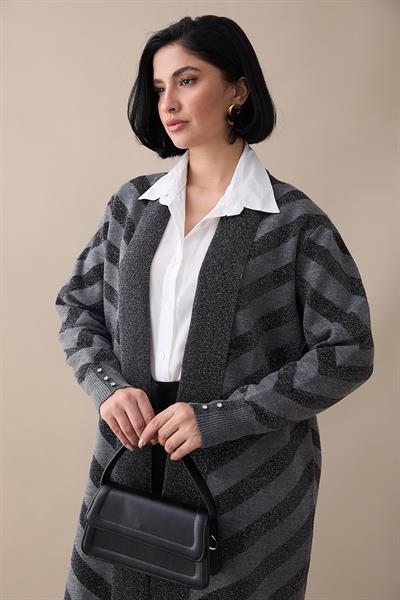 Sim Detaylı Antrasit Triko Ceket