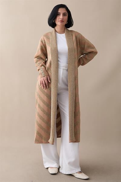 Sim Detaylı Camel Triko Ceket