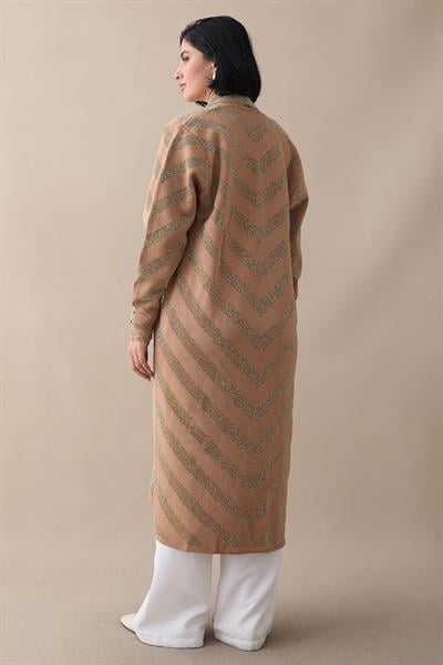 Sim Detaylı Camel Triko Ceket