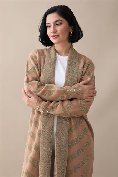 Sim Detaylı Camel Triko Ceket