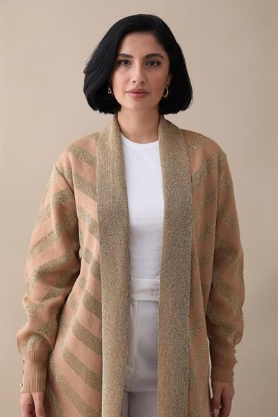 Sim Detaylı Camel Triko Ceket