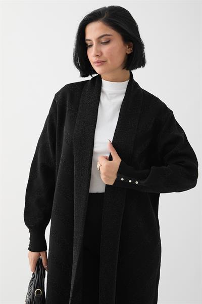 Sim Detaylı Siyah Triko Ceket