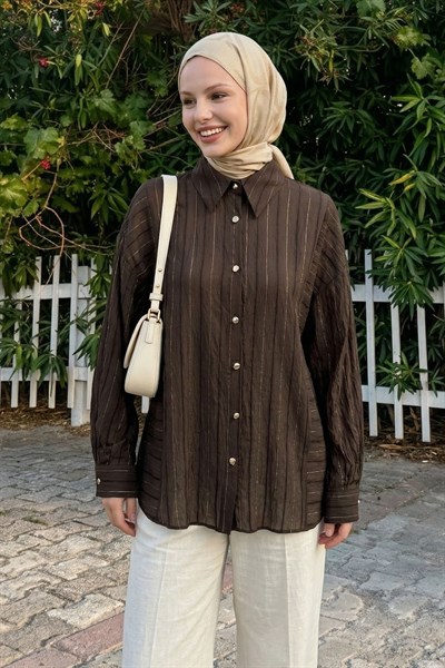 Sim Şeritli Acı Kahve Gömlek