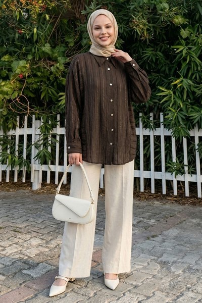 Sim Şeritli Acı Kahve Gömlek