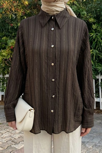 Sim Şeritli Acı Kahve Gömlek