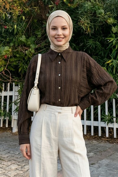 Sim Şeritli Acı Kahve Gömlek