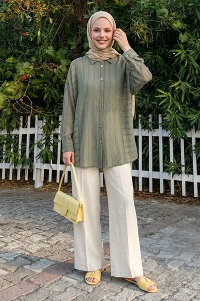 Sim Şeritli Mint Yeşili Gömlek