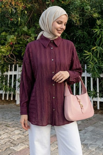 Sim Şeritli Mürdüm Gömlek