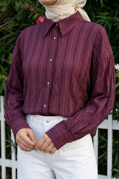 Sim Şeritli Mürdüm Gömlek