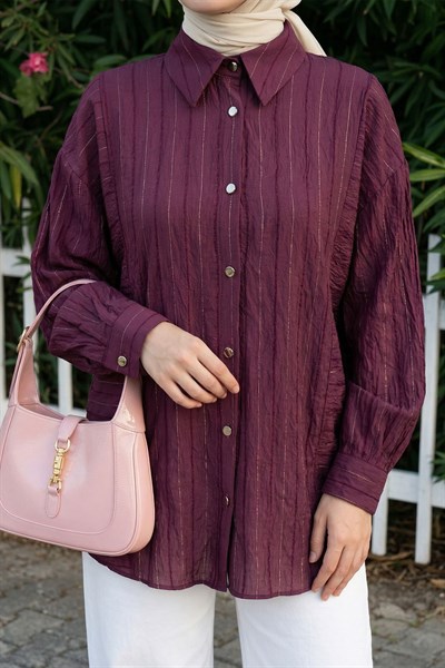 Sim Şeritli Mürdüm Gömlek