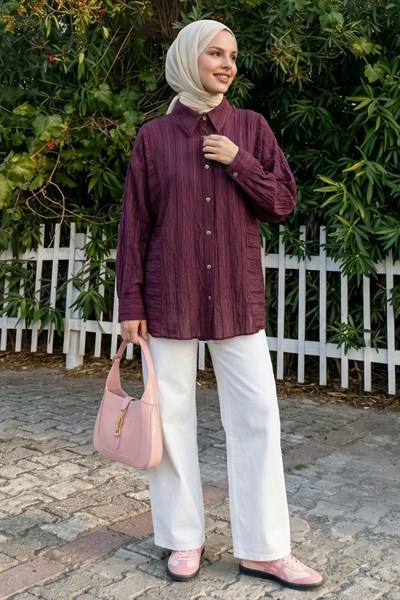 Sim Şeritli Mürdüm Gömlek