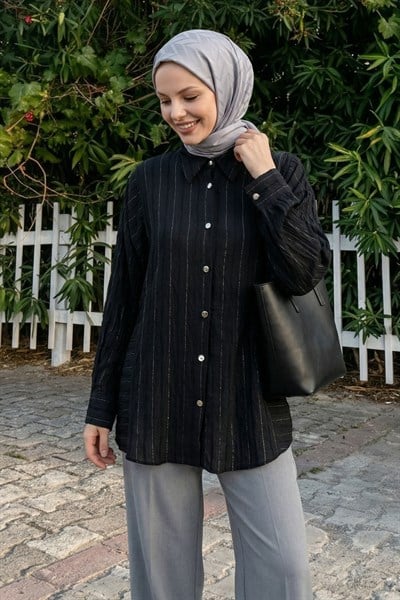 Sim Şeritli Siyah Gömlek