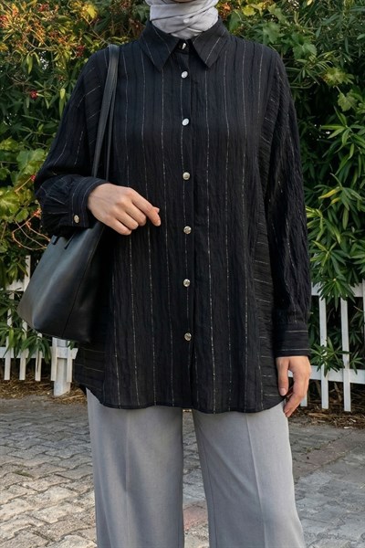 Sim Şeritli Siyah Gömlek