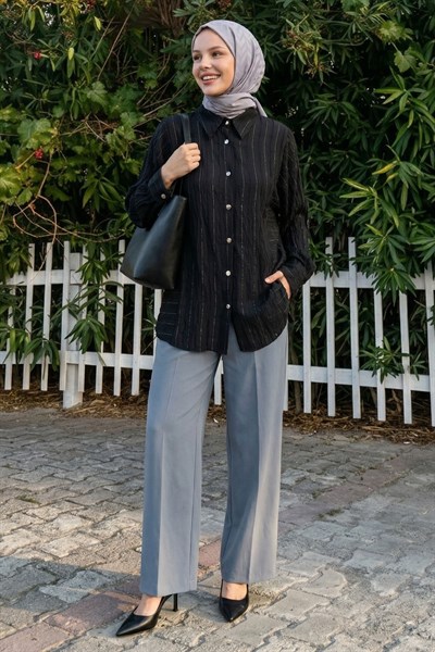 Sim Şeritli Siyah Gömlek