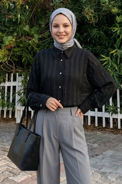 Sim Şeritli Siyah Gömlek