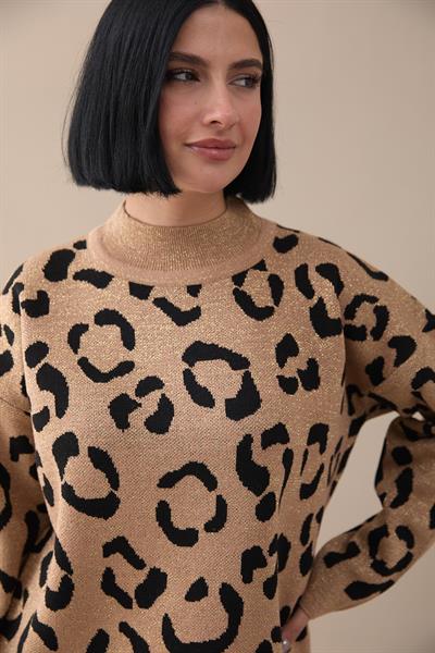 Simli Desenli Camel Triko Kazak