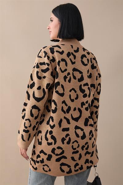 Simli Desenli Camel Triko Kazak