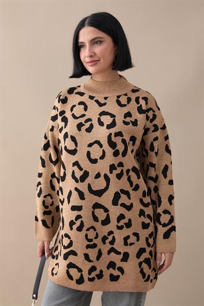 Simli Desenli Camel Triko Kazak