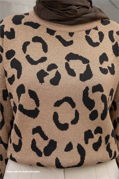 Shimmer Patterned Camel Knit Sweater