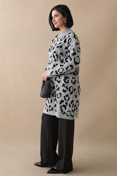 Simli Desenli Gri Triko Kazak