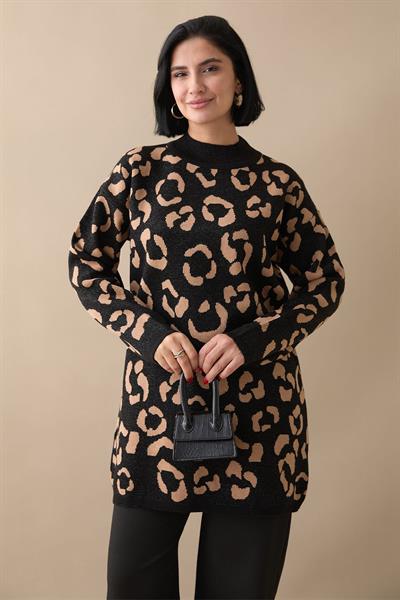 Simli Desenli Siyah Triko Kazak