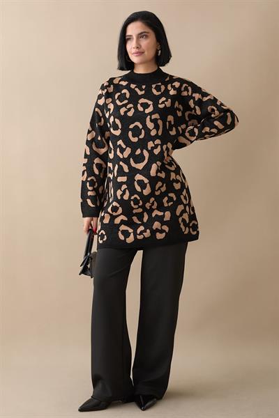 Simli Desenli Siyah Triko Kazak