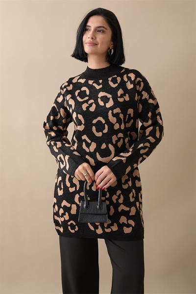 Simli Desenli Siyah Triko Kazak