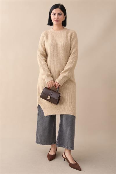 Simli Fitilli Camel Tunik