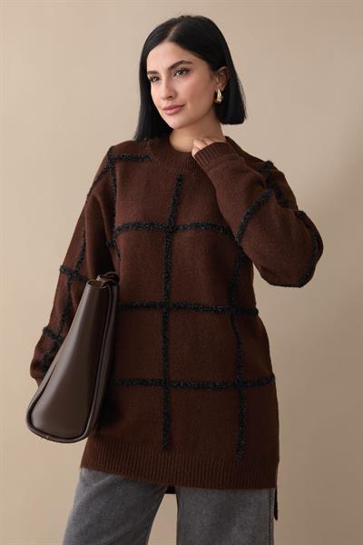 Simli Yumoş Acı Kahve Triko Tunik