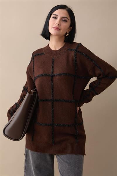 Simli Yumoş Acı Kahve Triko Tunik